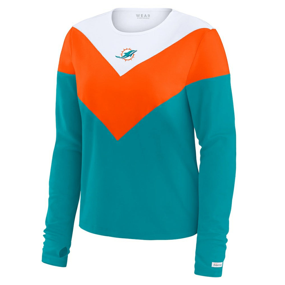 Miami Dolphins WEAR by Erin Andrews Women's Chevron Tri-Blend Long Sleeve T-Shirt Aqua/Orange - NFL