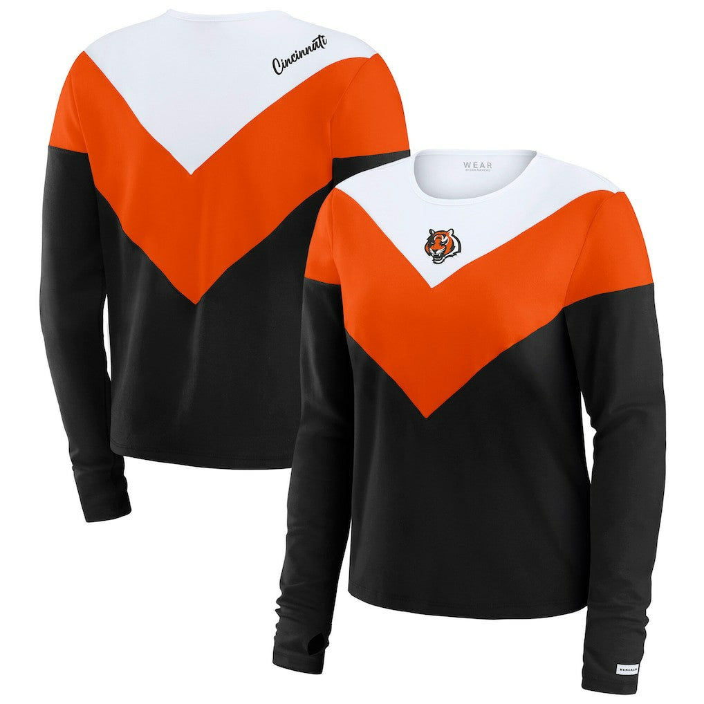 Cincinnati Bengals WEAR by Erin Andrews Women's Plus Size Chevron Tri-Blend Long Sleeve T-Shirt Black/Orange - NFL