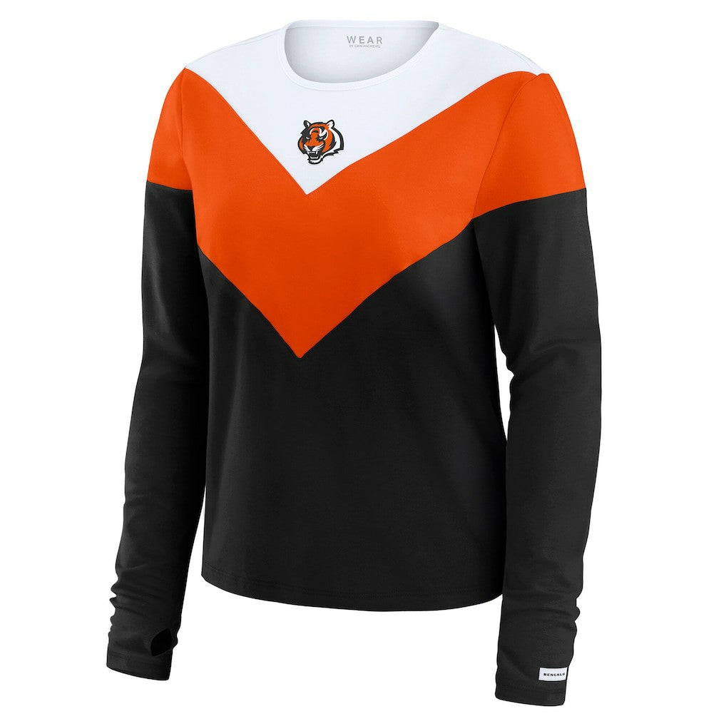 Cincinnati Bengals WEAR by Erin Andrews Women's Plus Size Chevron Tri-Blend Long Sleeve T-Shirt Black/Orange - NFL
