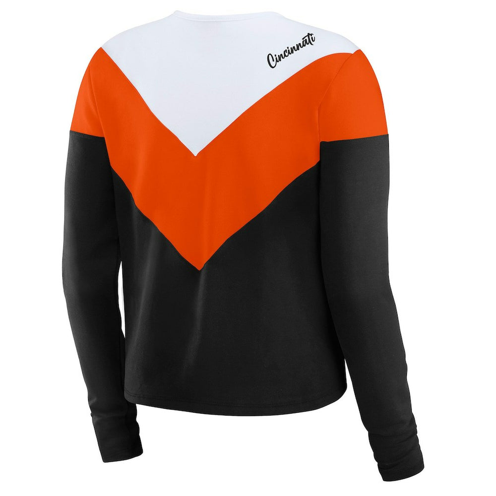 Cincinnati Bengals WEAR by Erin Andrews Women's Plus Size Chevron Tri-Blend Long Sleeve T-Shirt Black/Orange - NFL