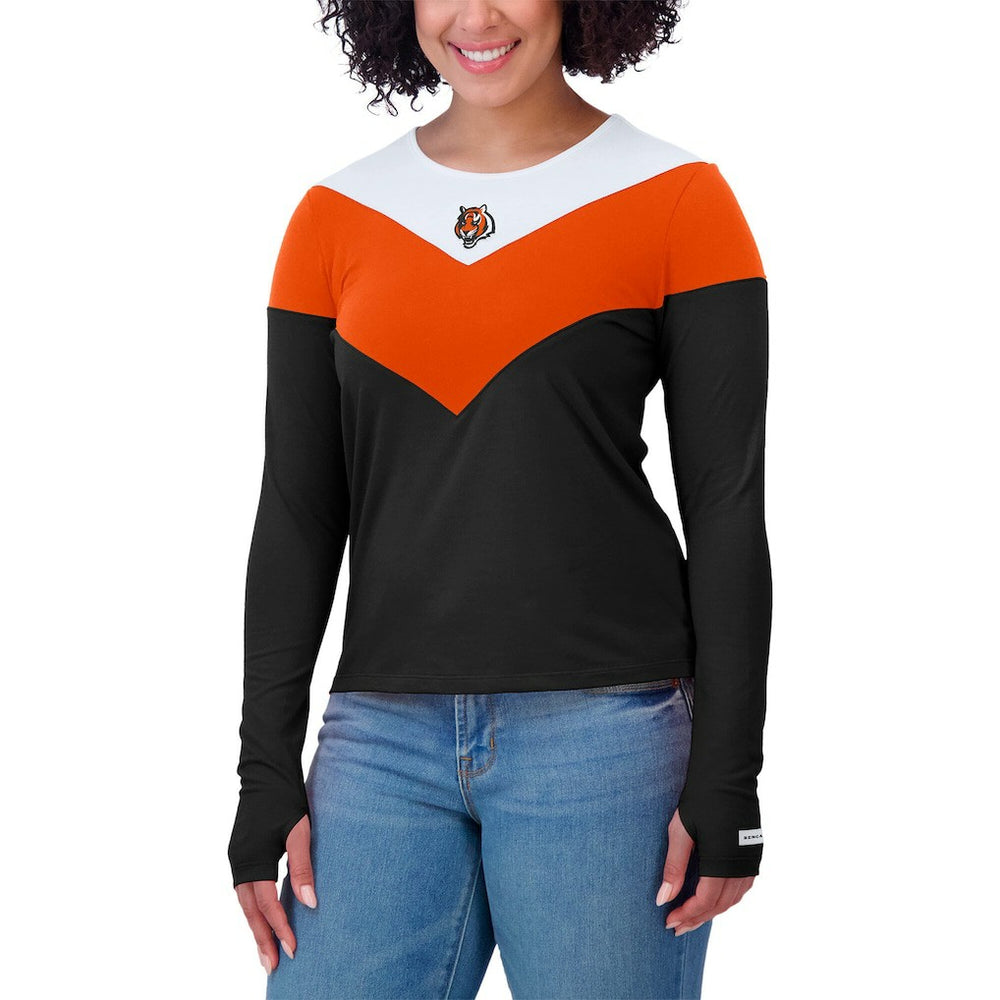 Cincinnati Bengals WEAR by Erin Andrews Women's Plus Size Chevron Tri-Blend Long Sleeve T-Shirt Black/Orange - NFL