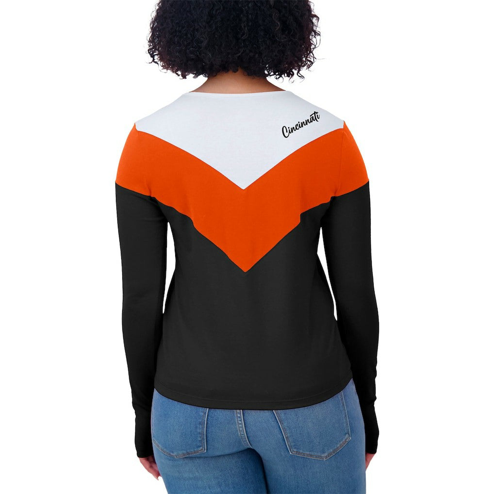 Cincinnati Bengals WEAR by Erin Andrews Women's Plus Size Chevron Tri-Blend Long Sleeve T-Shirt Black/Orange - NFL