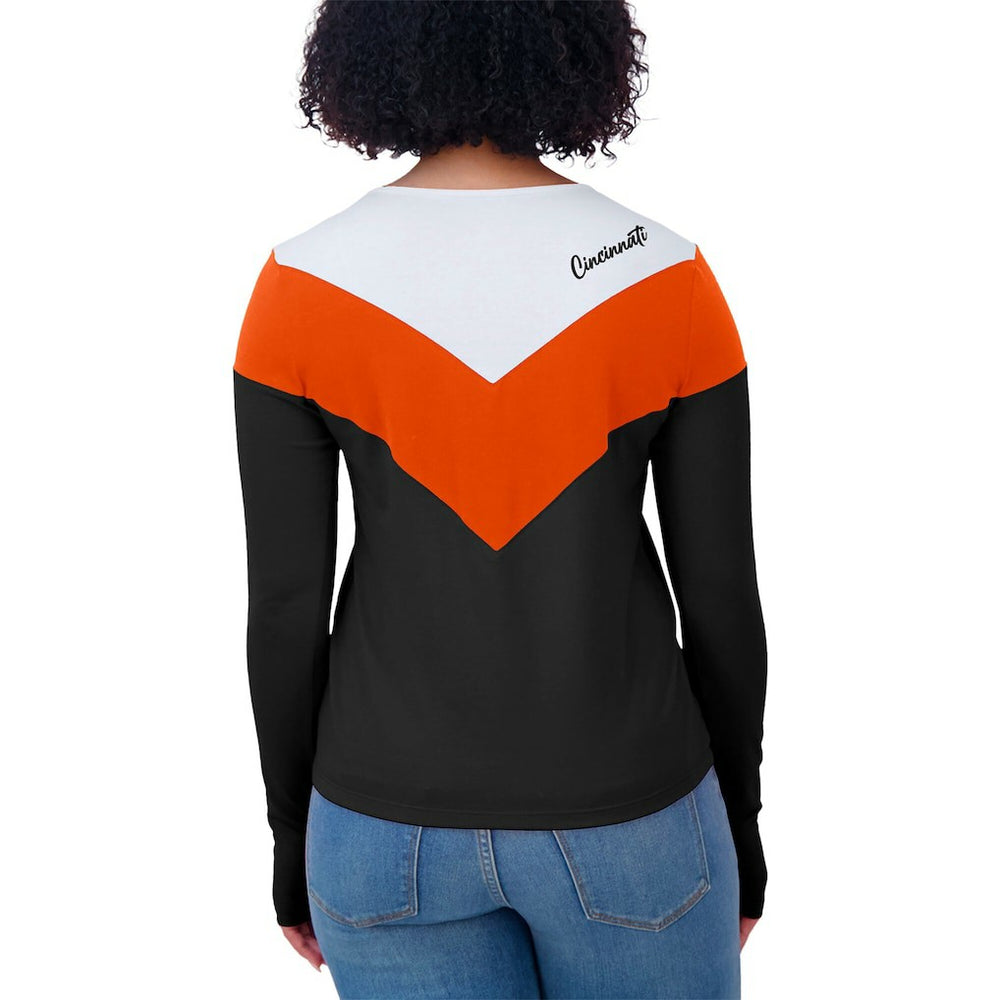Cincinnati Bengals WEAR by Erin Andrews Women's Plus Size Chevron Tri-Blend Long Sleeve T-Shirt Black/Orange - NFL