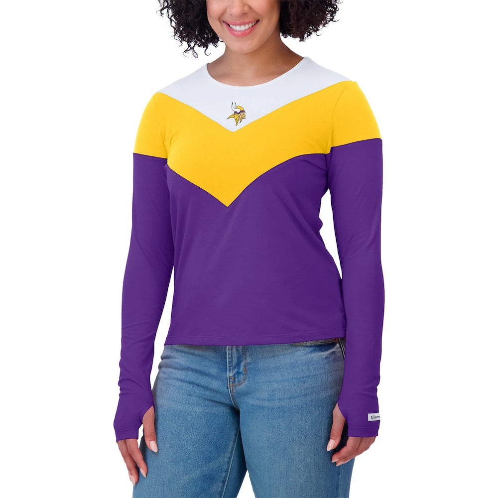Minnesota Vikings WEAR by Erin Andrews Women's Plus Size Chevron Tri-Blend Long Sleeve T-Shirt White/Gold - NFL