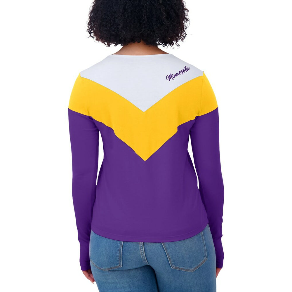 Minnesota Vikings WEAR by Erin Andrews Women's Plus Size Chevron Tri-Blend Long Sleeve T-Shirt White/Gold - NFL