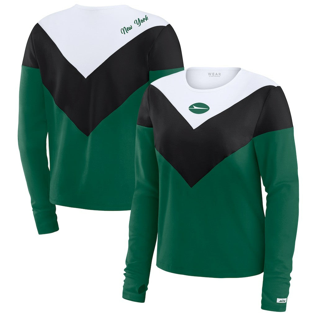 New York Jets WEAR by Erin Andrews Women's Plus Size Chevron Tri-Blend Long Sleeve T-Shirt Green/Black - NFL