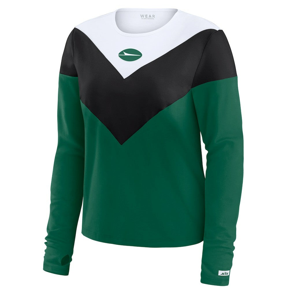 New York Jets WEAR by Erin Andrews Women's Plus Size Chevron Tri-Blend Long Sleeve T-Shirt Green/Black - NFL