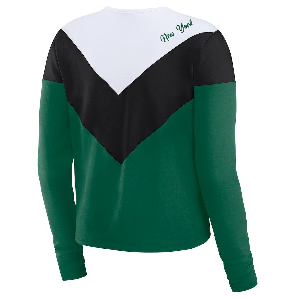 New York Jets WEAR by Erin Andrews Women's Plus Size Chevron Tri-Blend Long Sleeve T-Shirt Green/Black - NFL