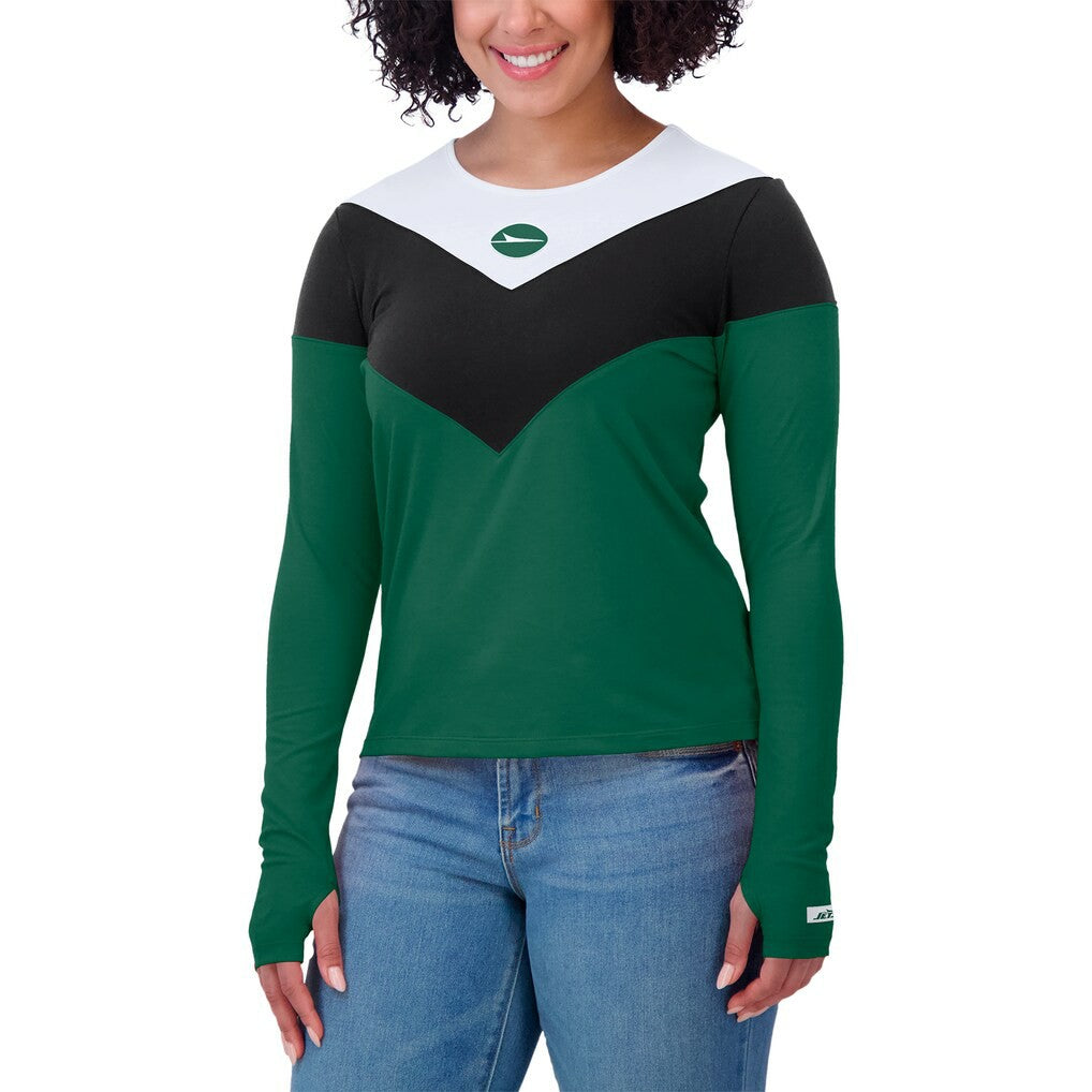 New York Jets WEAR by Erin Andrews Women's Plus Size Chevron Tri-Blend Long Sleeve T-Shirt Green/Black - NFL