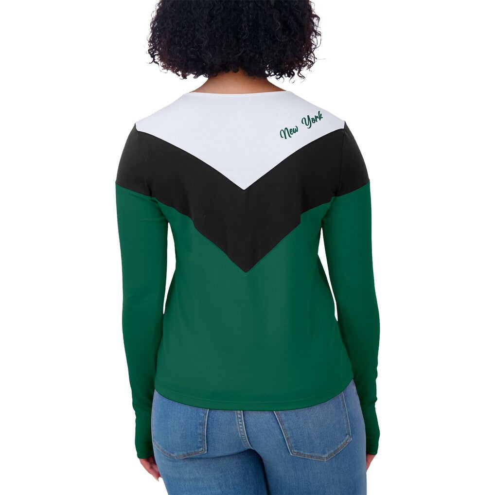 New York Jets WEAR by Erin Andrews Women's Plus Size Chevron Tri-Blend Long Sleeve T-Shirt Green/Black - NFL