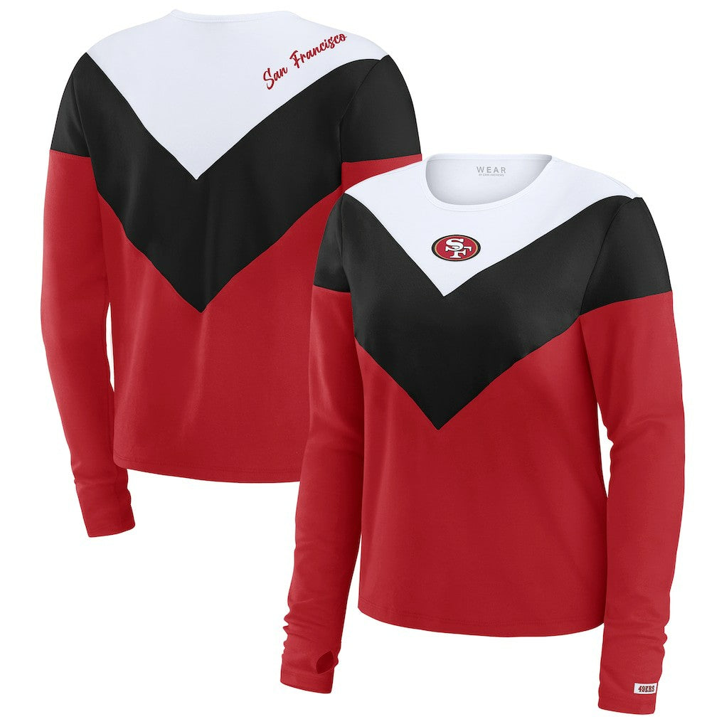 San Francisco 49ers WEAR by Erin Andrews Women's Plus Size Chevron Tri-Blend Long Sleeve T-Shirt Scarlet/Black - NFL