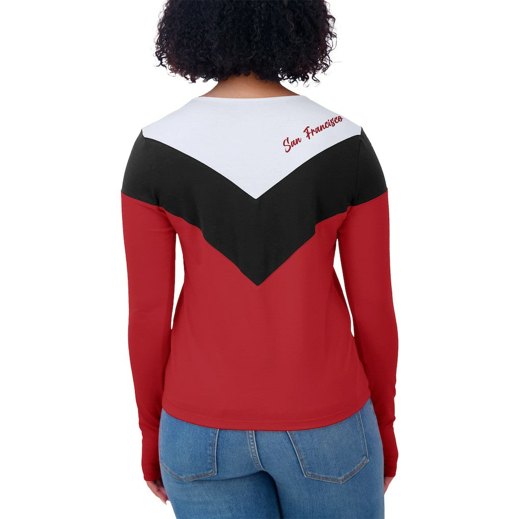 San Francisco 49ers WEAR by Erin Andrews Women's Plus Size Chevron Tri-Blend Long Sleeve T-Shirt Scarlet/Black - NFL