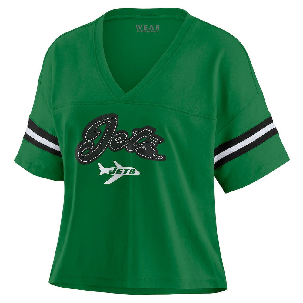 New York Jets WEAR by Erin Andrews Women's Color Block Boxy V-Neck T-Shirt Kelly Green - NFL