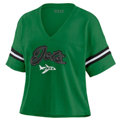 New York Jets WEAR by Erin Andrews Women's Color Block Boxy V-Neck T-Shirt Kelly Green - NFL