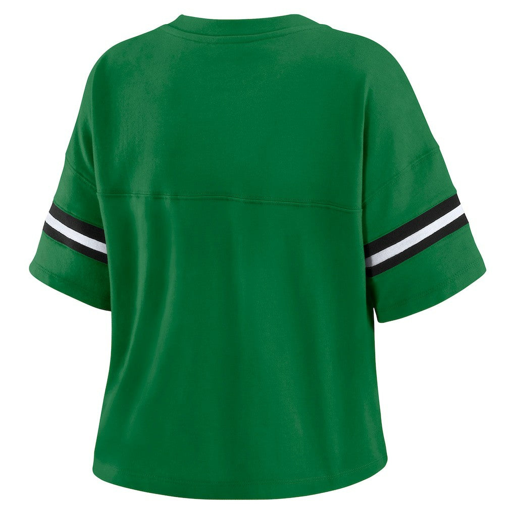 New York Jets WEAR by Erin Andrews Women's Color Block Boxy V-Neck T-Shirt Kelly Green - NFL