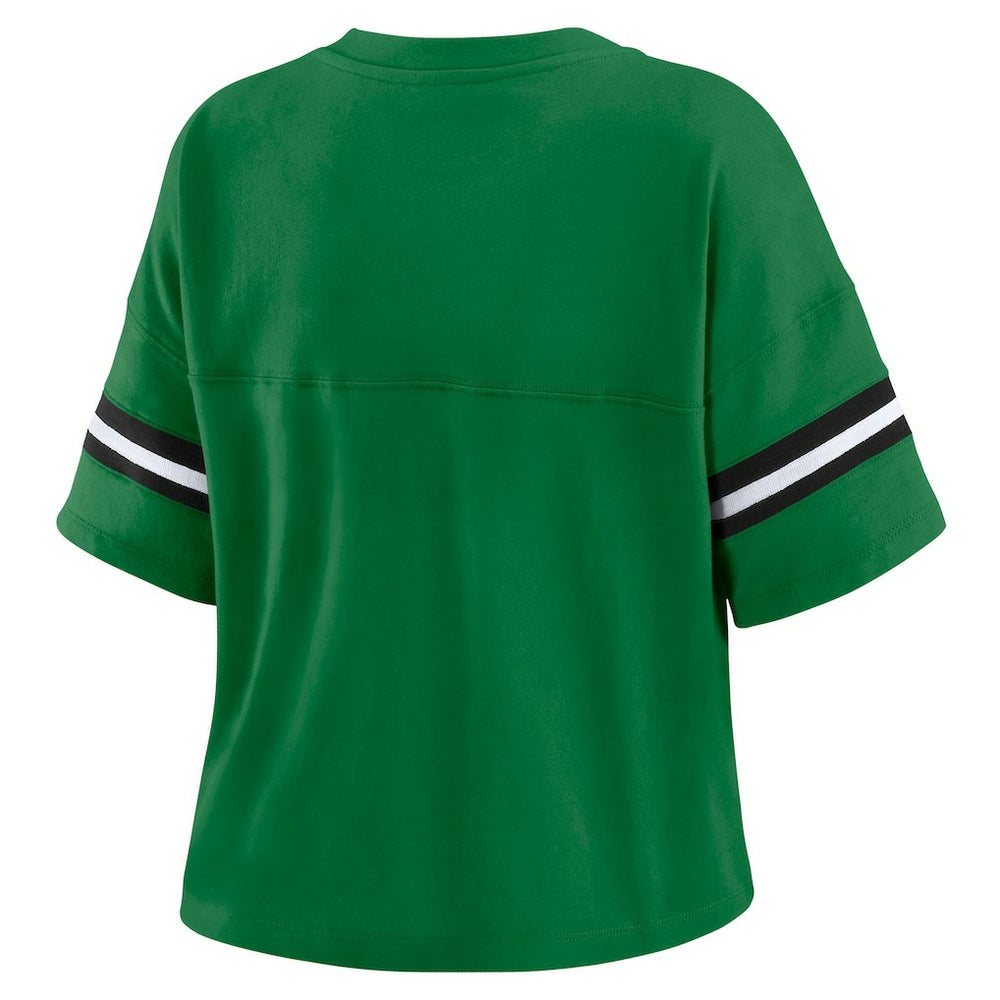 New York Jets WEAR by Erin Andrews Women's Color Block Boxy V-Neck T-Shirt Kelly Green - NFL