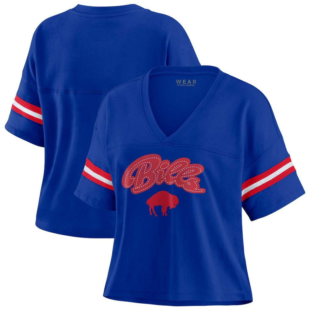 Buffalo Bills WEAR by Erin Andrews Women's Plus Size Color Block Boxy V-Neck T-Shirt Royal - NFL
