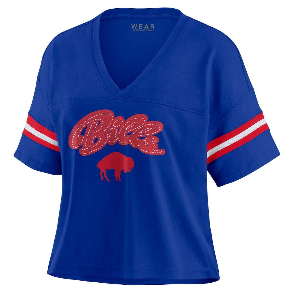 Buffalo Bills WEAR by Erin Andrews Women's Plus Size Color Block Boxy V-Neck T-Shirt Royal - NFL