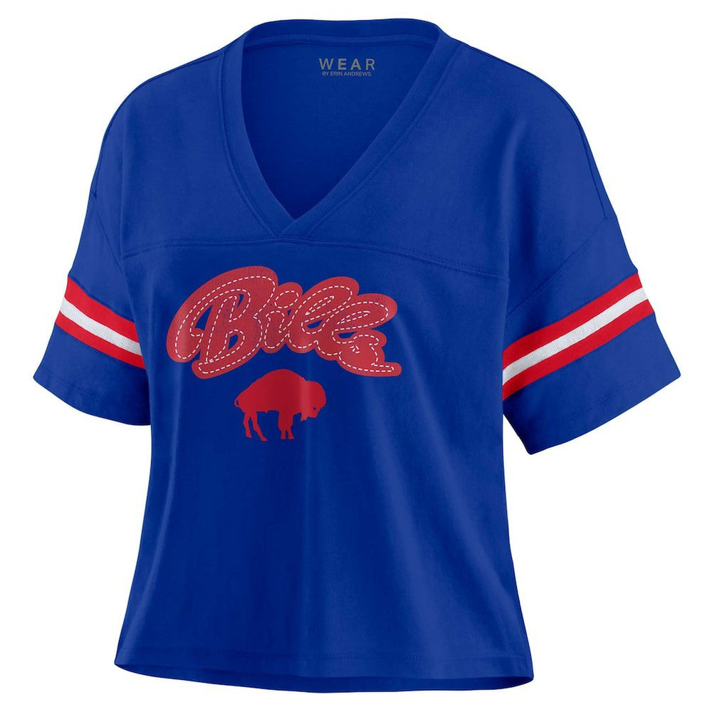 Buffalo Bills WEAR by Erin Andrews Women's Plus Size Color Block Boxy V-Neck T-Shirt Royal - NFL
