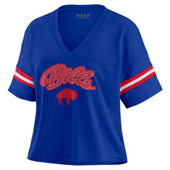 Buffalo Bills WEAR by Erin Andrews Women's Plus Size Color Block Boxy V-Neck T-Shirt Royal - NFL