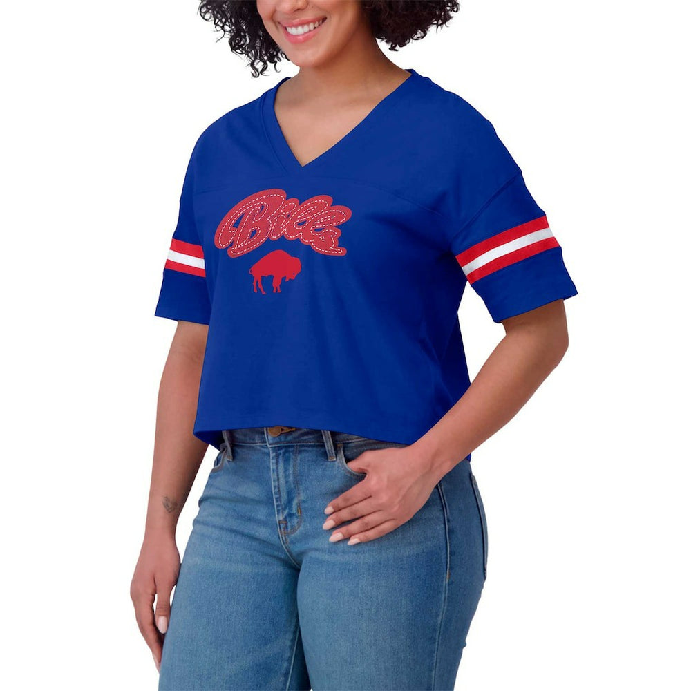 Buffalo Bills WEAR by Erin Andrews Women's Plus Size Color Block Boxy V-Neck T-Shirt Royal - NFL