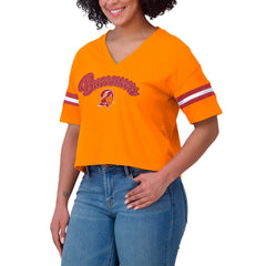 Tampa Bay Buccaneers WEAR by Erin Andrews Women's Plus Size Color Block Boxy V-Neck T-Shirt Pewter - NFL