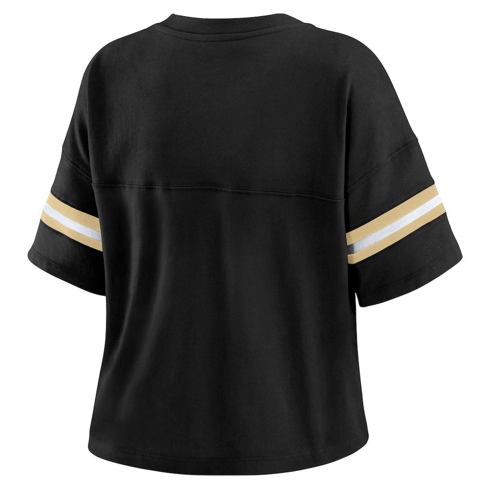 New Orleans Saints WEAR by Erin Andrews Women's Plus Size Color Block Boxy V-Neck T-Shirt Black - NFL