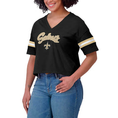 New Orleans Saints WEAR by Erin Andrews Women's Plus Size Color Block Boxy V-Neck T-Shirt Black - NFL