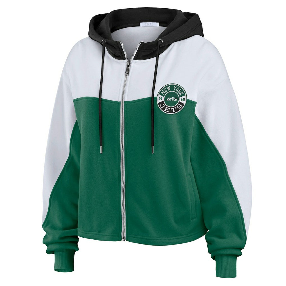 New York Jets WEAR by Erin Andrews Women's Color Block Full-Zip Hoodie Green/White - NFL