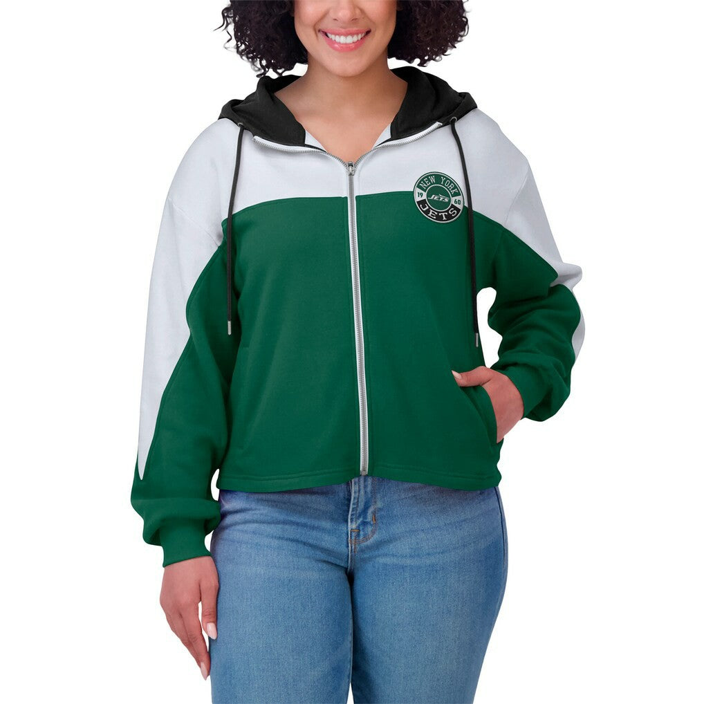 New York Jets WEAR by Erin Andrews Women's Color Block Full-Zip Hoodie Green/White - NFL