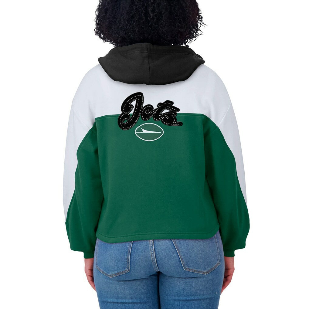 New York Jets WEAR by Erin Andrews Women's Color Block Full-Zip Hoodie Green/White - NFL