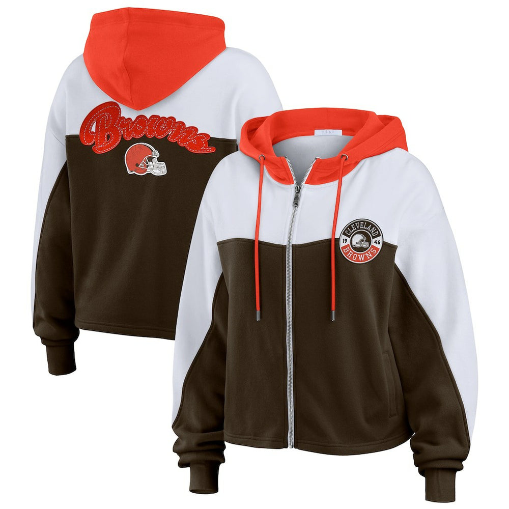 Cleveland Browns WEAR by Erin Andrews Women's Plus Size Color Block Full-Zip Hoodie Brown - NFL