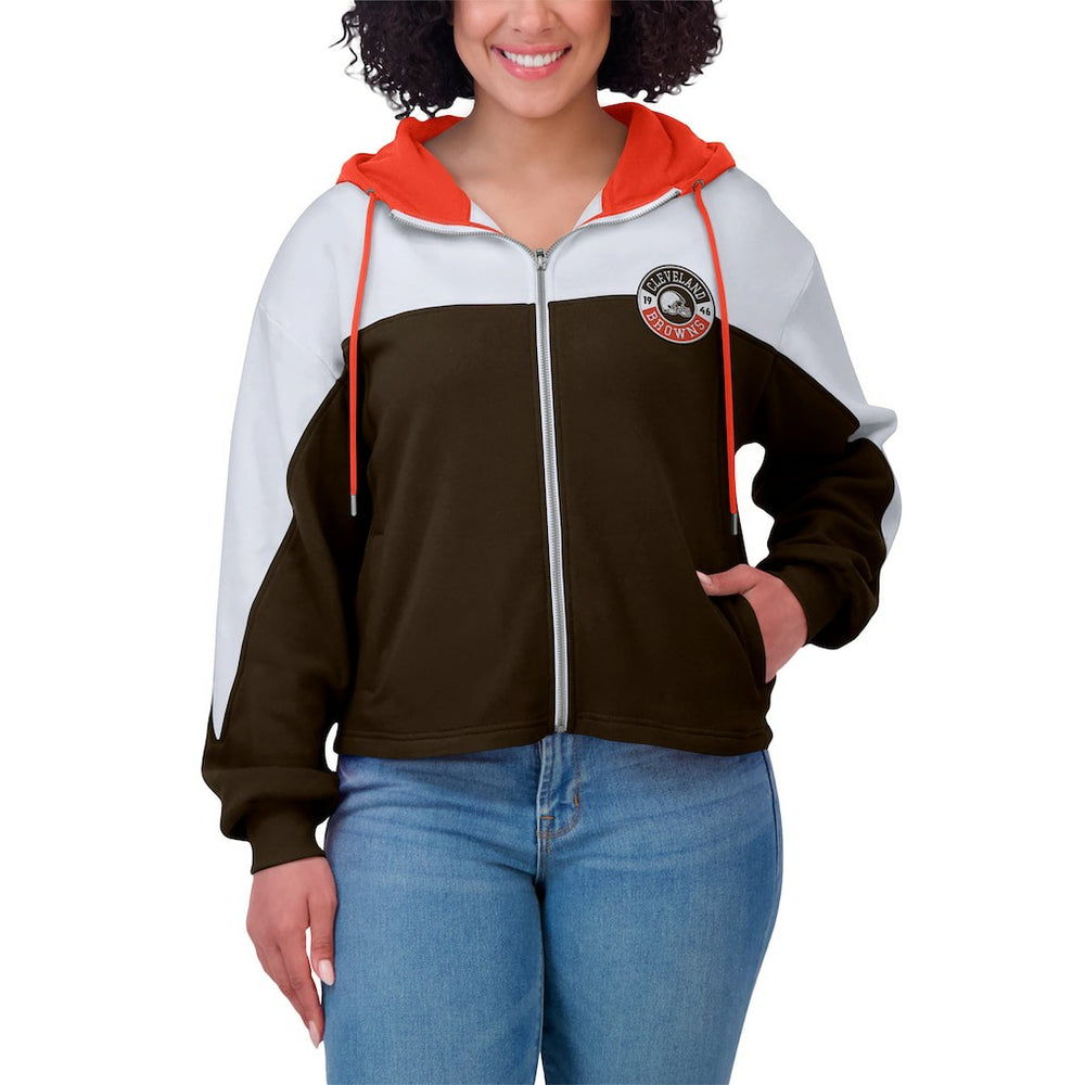 Cleveland Browns WEAR by Erin Andrews Women's Plus Size Color Block Full-Zip Hoodie Brown - NFL