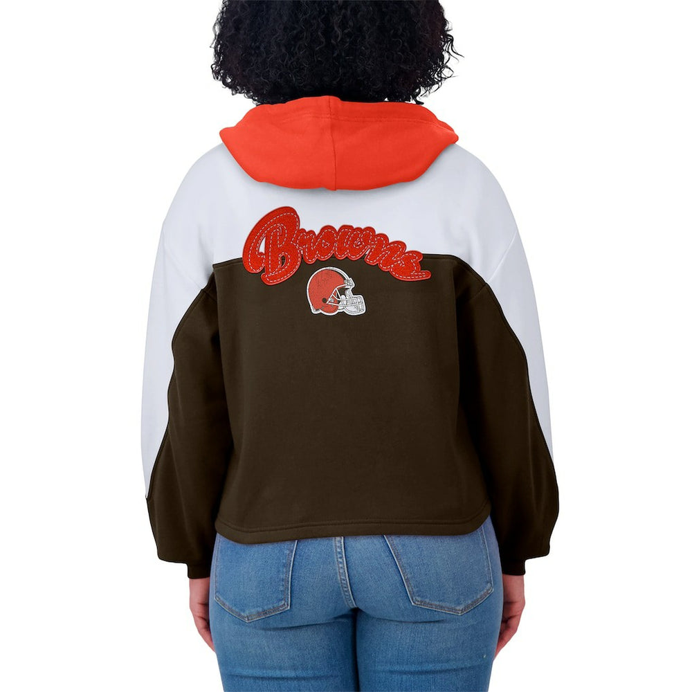 Cleveland Browns WEAR by Erin Andrews Women's Plus Size Color Block Full-Zip Hoodie Brown - NFL