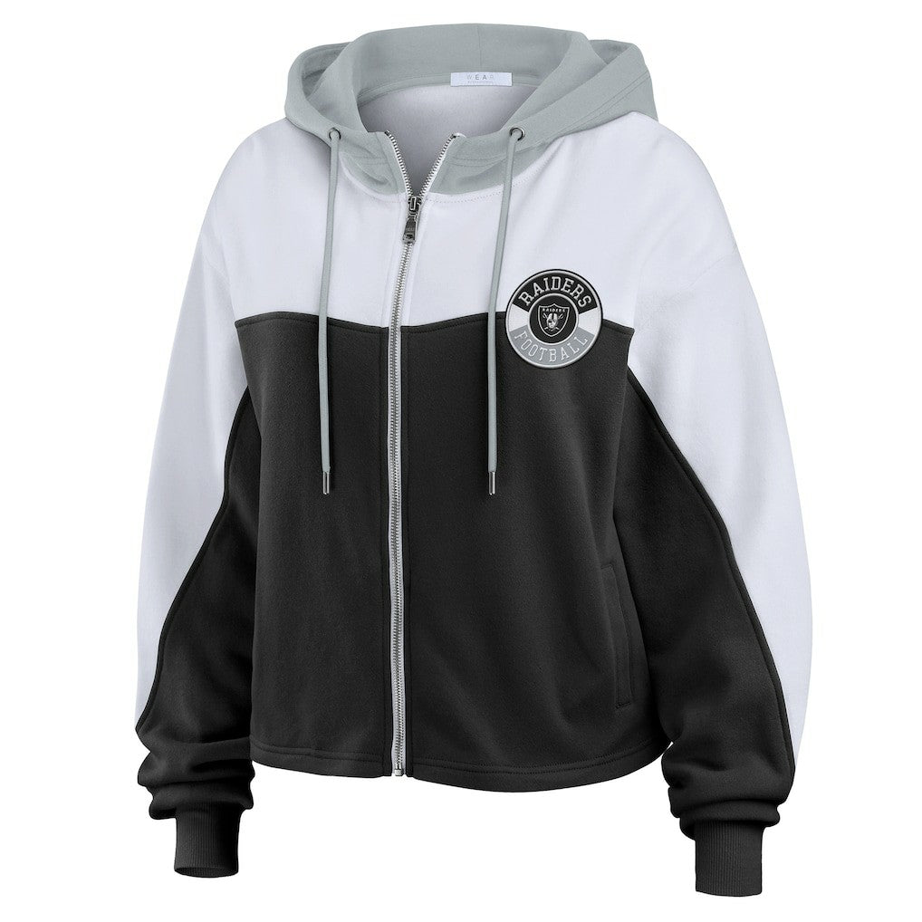 Las Vegas Raiders WEAR by Erin Andrews Women's Plus Size Color Block Full-Zip Hoodie Black - NFL