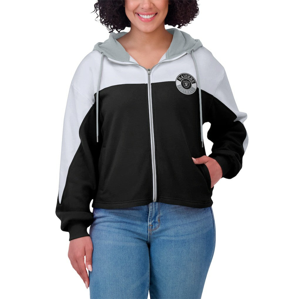 Las Vegas Raiders WEAR by Erin Andrews Women's Plus Size Color Block Full-Zip Hoodie Black - NFL
