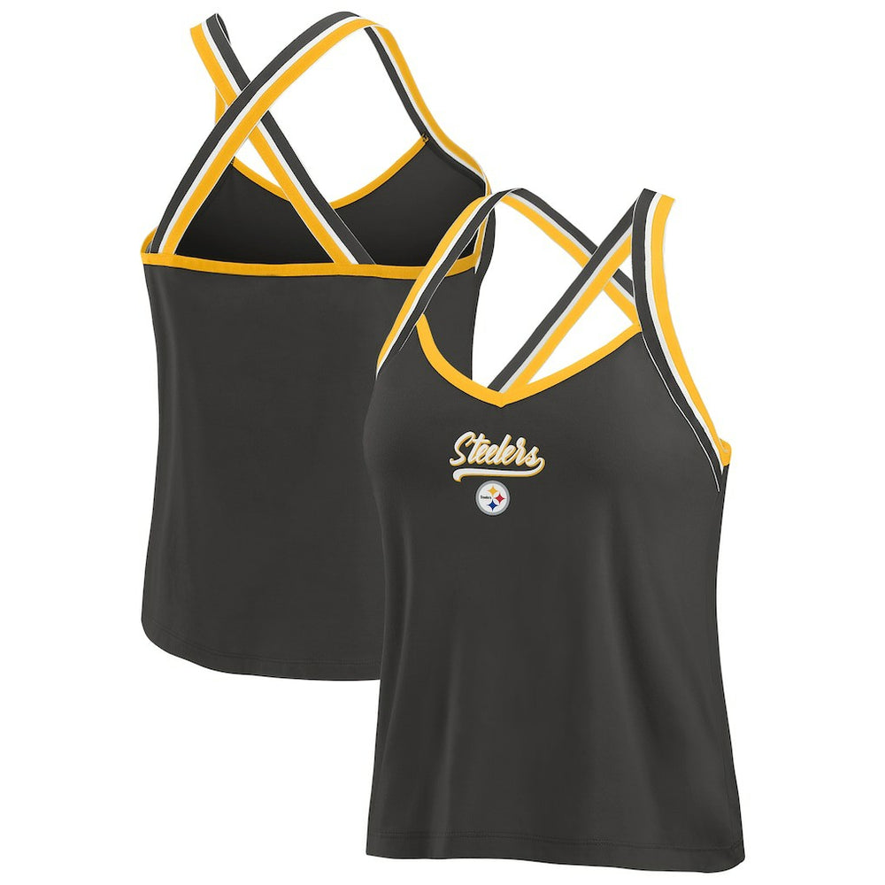 Pittsburgh Steelers WEAR by Erin Andrews Women's Cross Strap Tri-Blend Tank Top Black - NFL