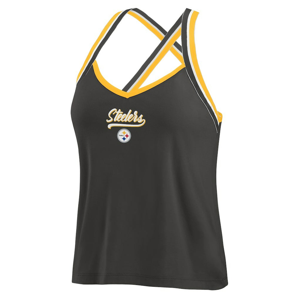 Pittsburgh Steelers WEAR by Erin Andrews Women's Cross Strap Tri-Blend Tank Top Black - NFL