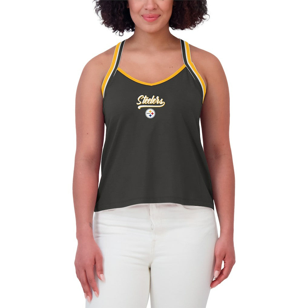 Pittsburgh Steelers WEAR by Erin Andrews Women's Cross Strap Tri-Blend Tank Top Black - NFL