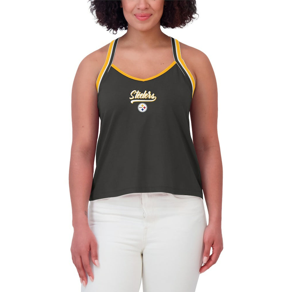 Pittsburgh Steelers WEAR by Erin Andrews Women's Cross Strap Tri-Blend Tank Top Black - NFL