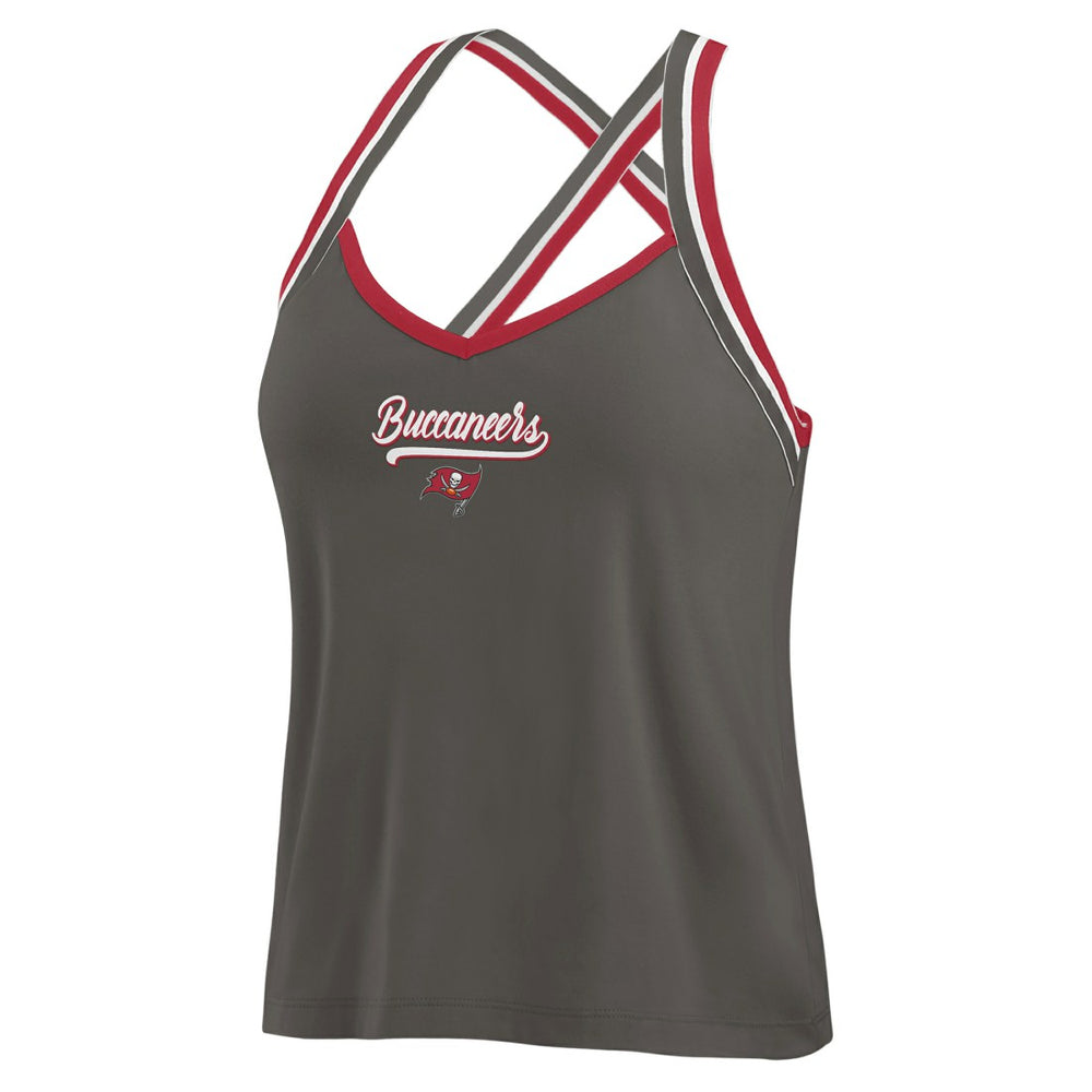 Tampa Bay Buccaneers WEAR by Erin Andrews Women's Cross Strap Tri-Blend Tank Top Pewter - NFL
