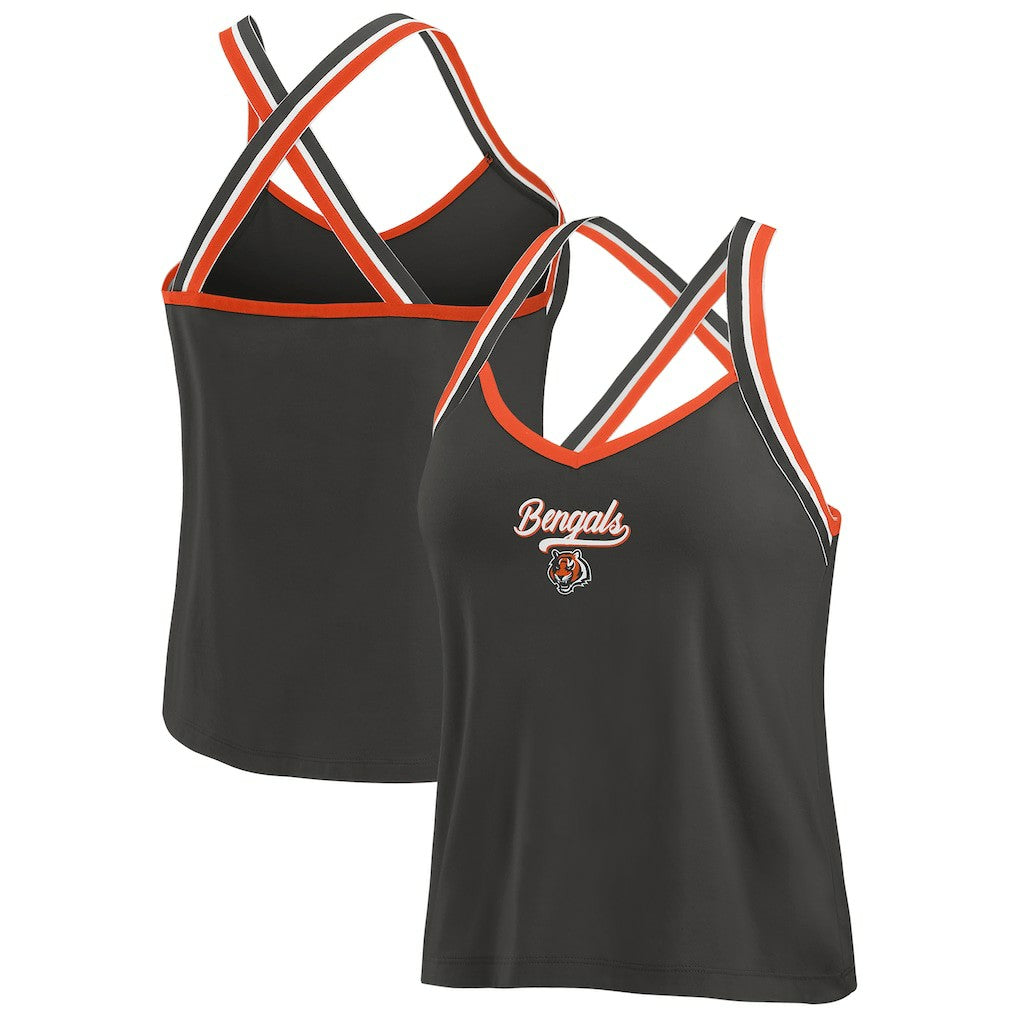 Cincinnati Bengals WEAR by Erin Andrews Women's Cross Strap Tri-Blend Tank Top Black - NFL