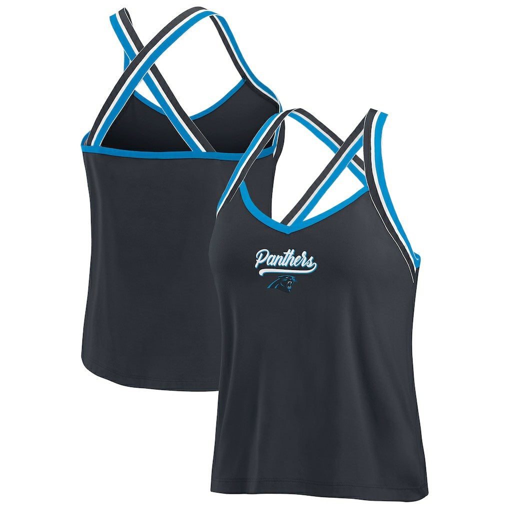Carolina Panthers WEAR by Erin Andrews Women's Cross Strap Tri-Blend Tank Top Black - NFL