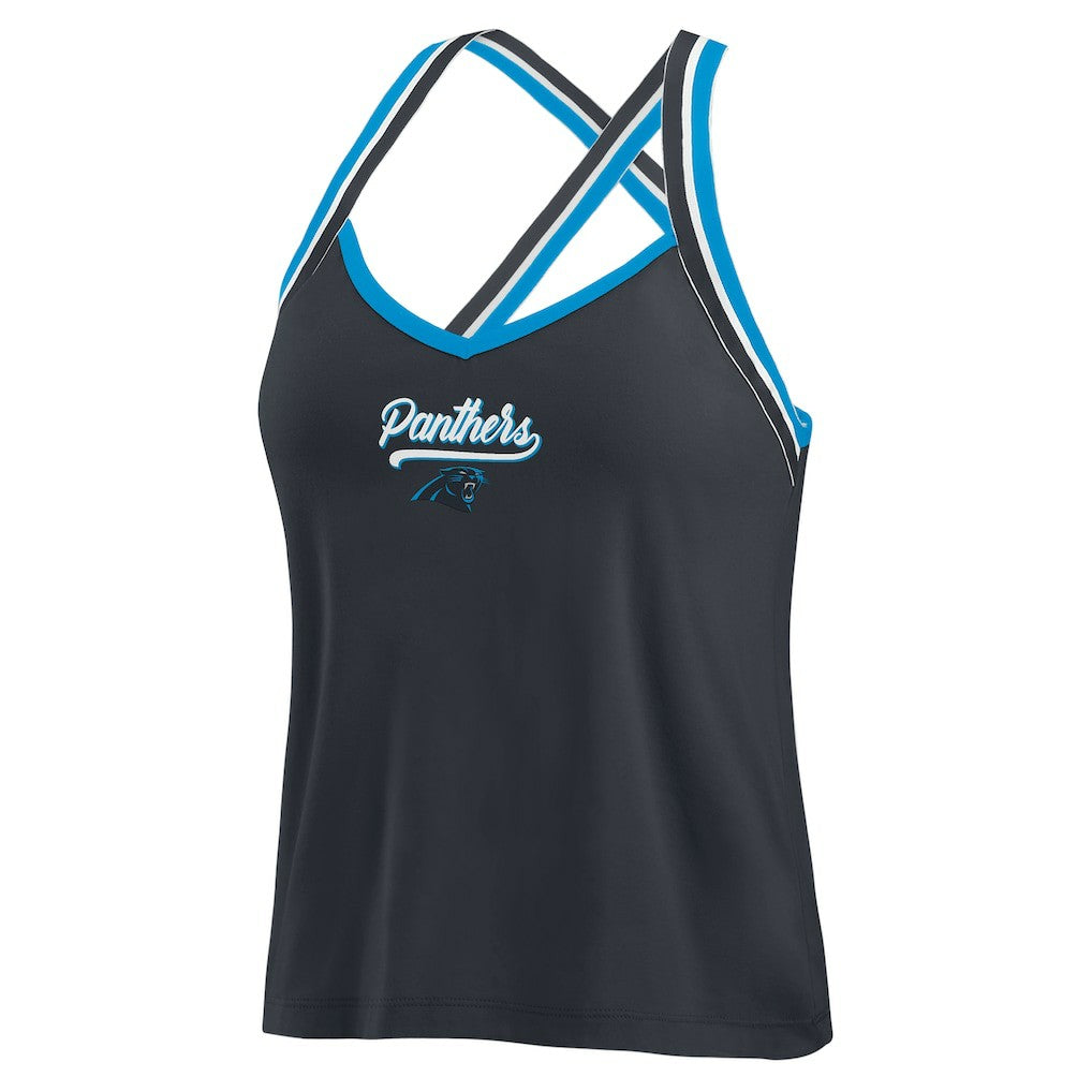 Carolina Panthers WEAR by Erin Andrews Women's Cross Strap Tri-Blend Tank Top Black - NFL
