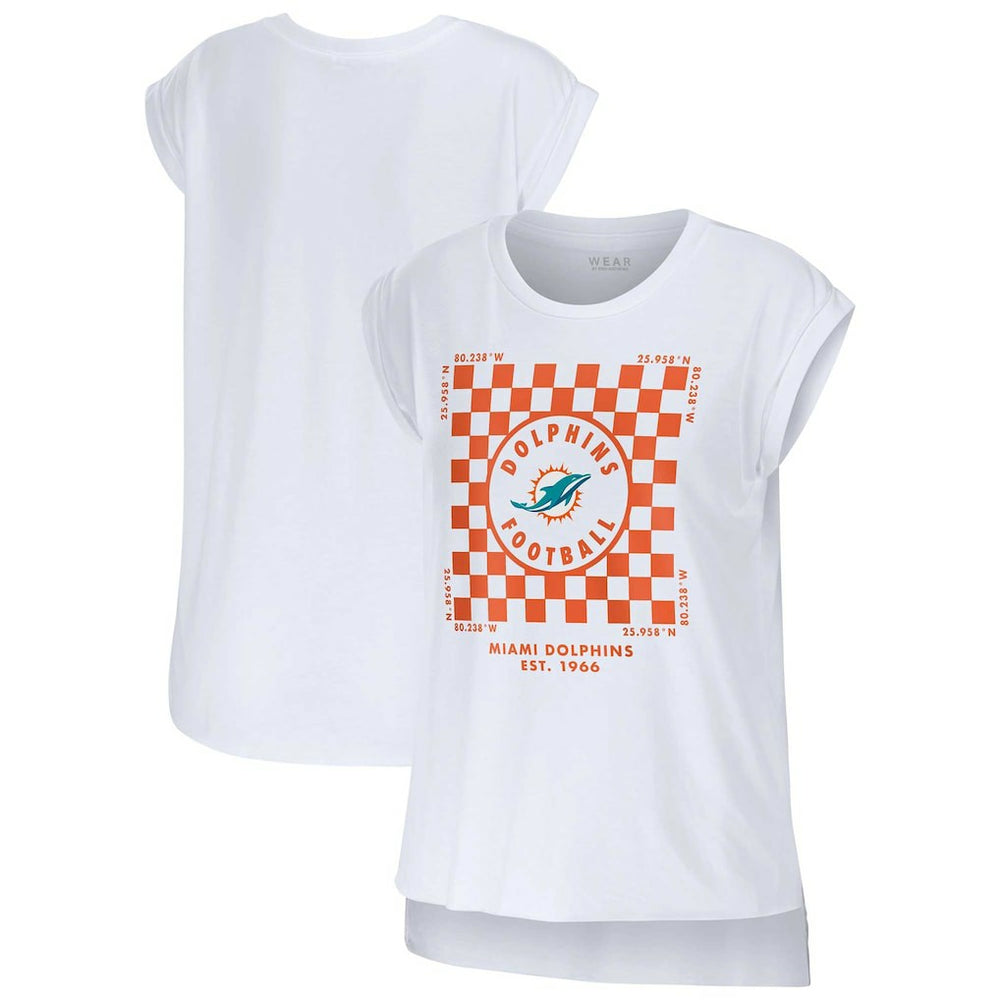 Miami Dolphins WEAR by Erin Andrews Women's Checker Muscle Tank Top White - NFL