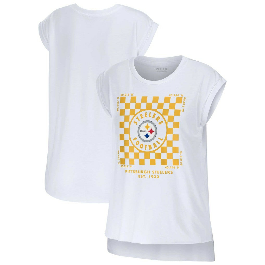 Pittsburgh Steelers WEAR by Erin Andrews Women's Checker Muscle Tank Top White - NFL