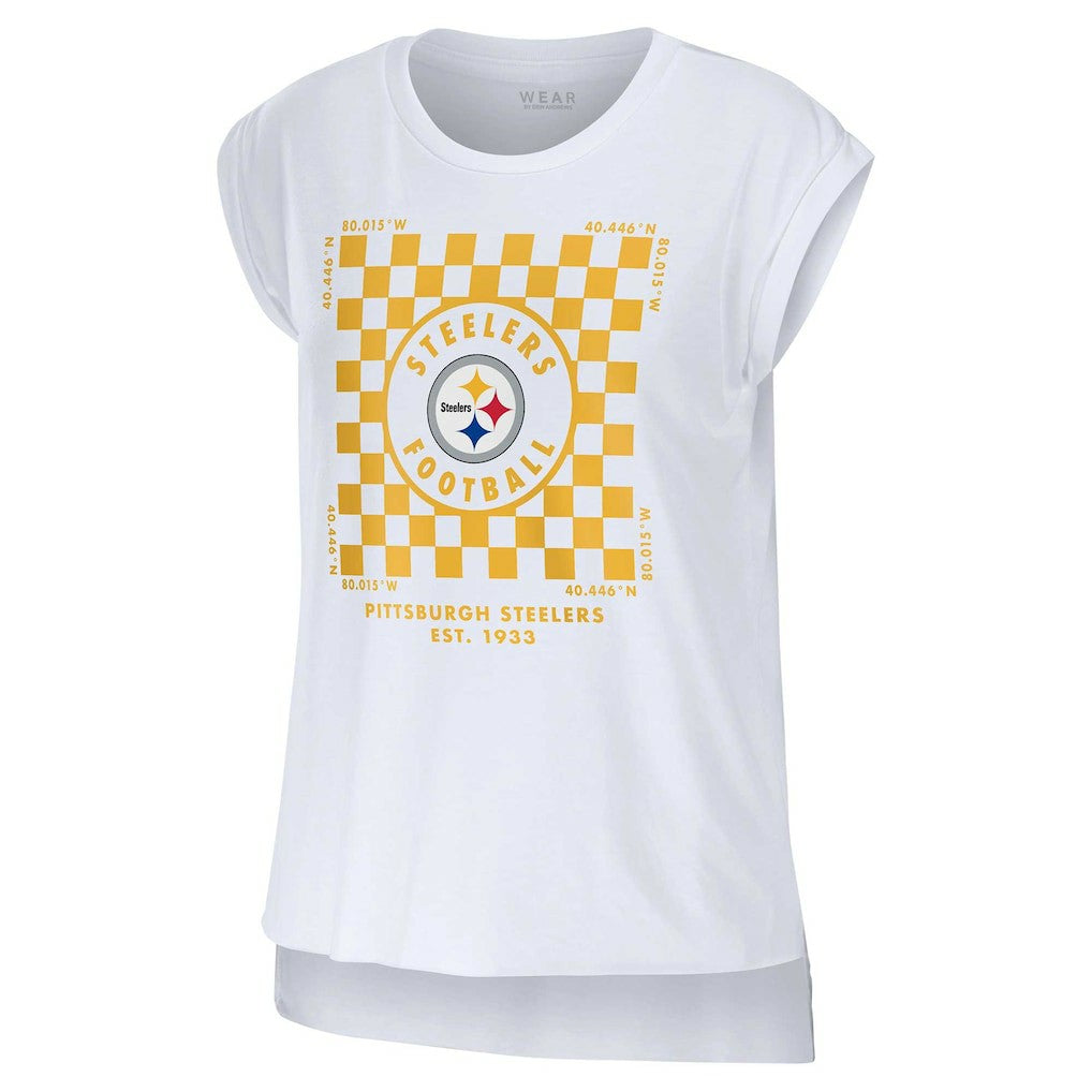 Pittsburgh Steelers WEAR by Erin Andrews Women's Checker Muscle Tank Top White - NFL