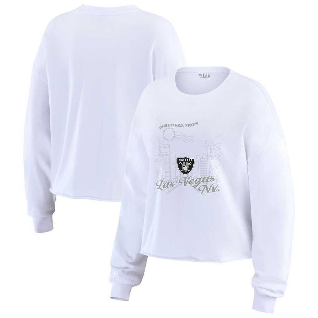 Las Vegas Raiders WEAR by Erin Andrews Women's Postcard Cropped Long Sleeve Top White - NFL