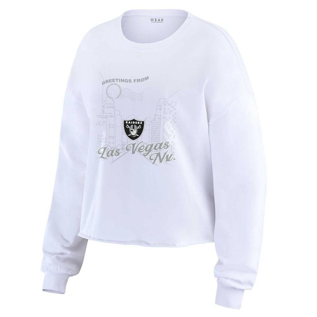 Las Vegas Raiders WEAR by Erin Andrews Women's Postcard Cropped Long Sleeve Top White - NFL