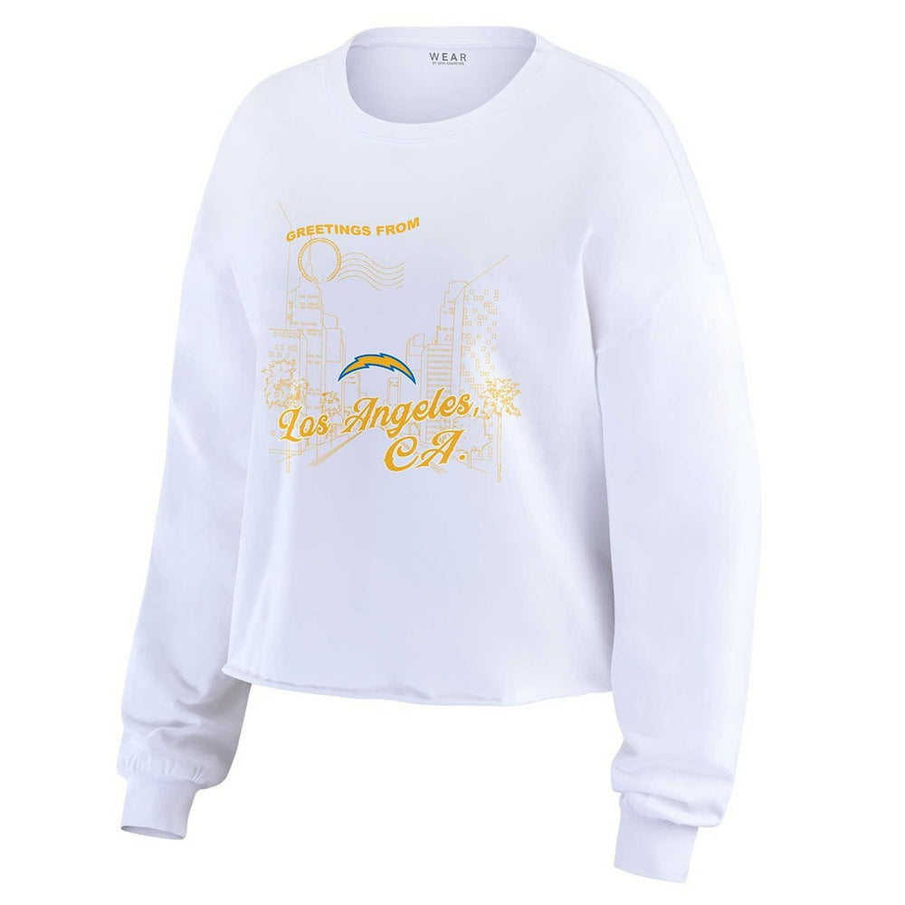 Los Angeles Chargers WEAR by Erin Andrews Women's Postcard Cropped Long Sleeve Top White - NFL